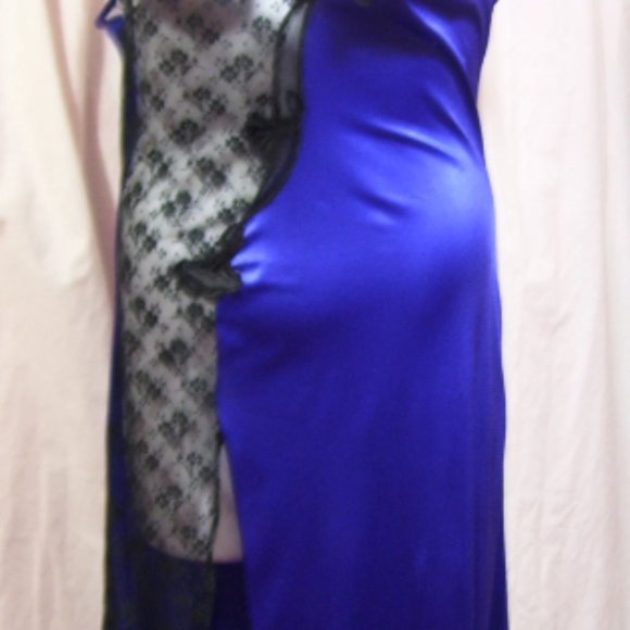 Vintage Burple Blue Sexy Long Nightgown Harlequin Look - Picture 2 of 4